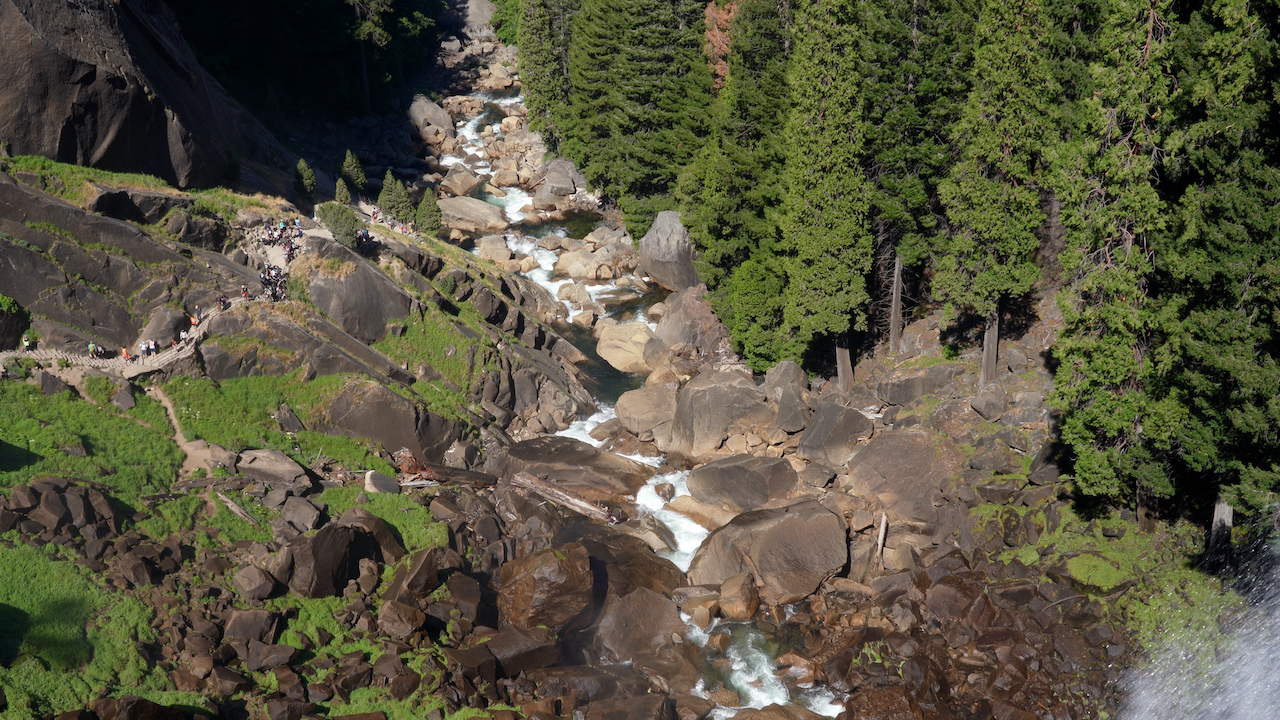 View of Mist Trail Staircase from Vernal Fall Summit