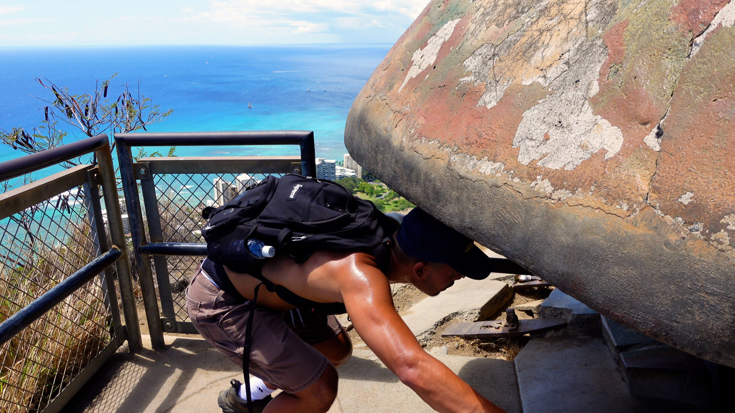 Climbing into Bunkers and Lookouts at Diamond Head Crater Summit Trail